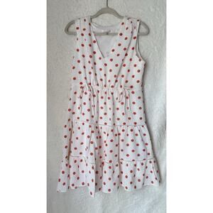 Bleecker 126 White Dress With Orange/Coral Polka Dot V-Neck Sleeveless Size 10